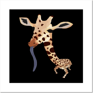 Silly looking giraffe with its tongue out Posters and Art